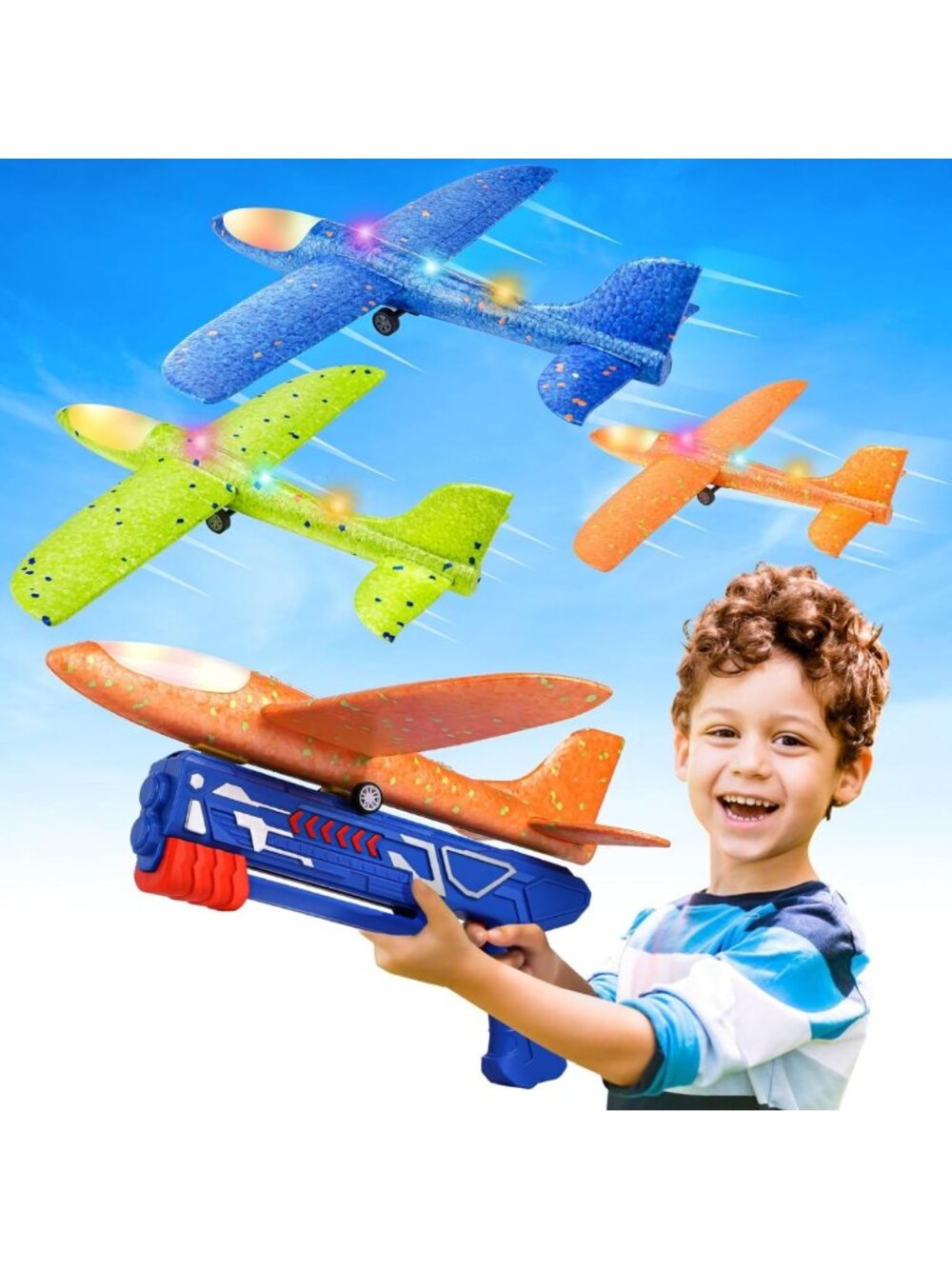 3 Pack LED Foam Glider Airplane Launchers - Fun Outdoor Toys for Kids